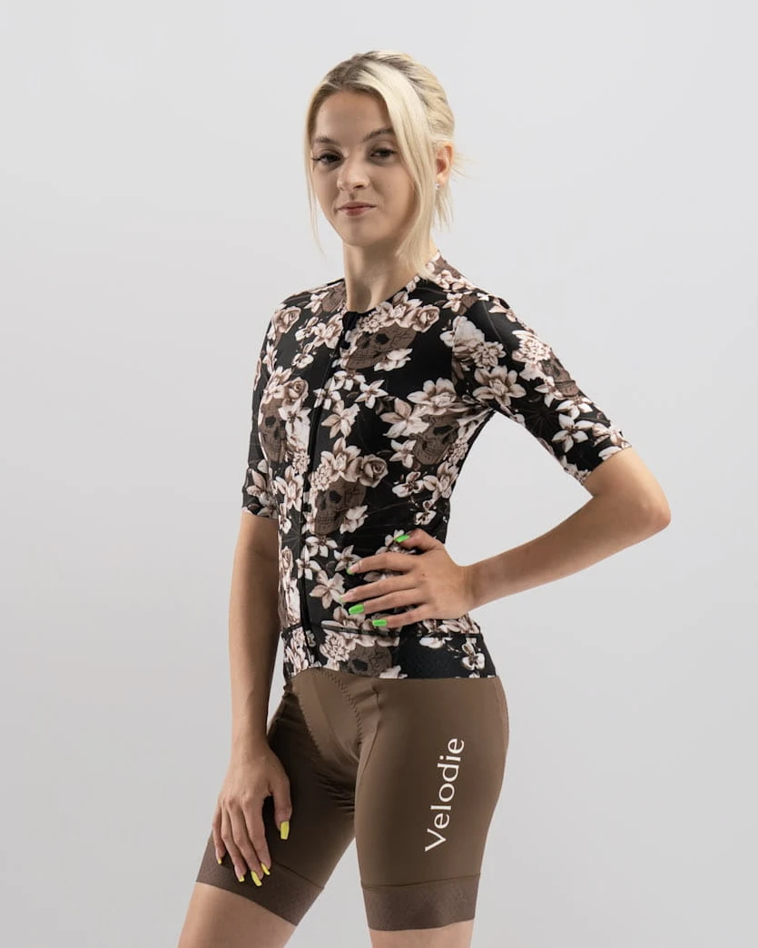 Damska koszulka kolarska Flower Skulls 2