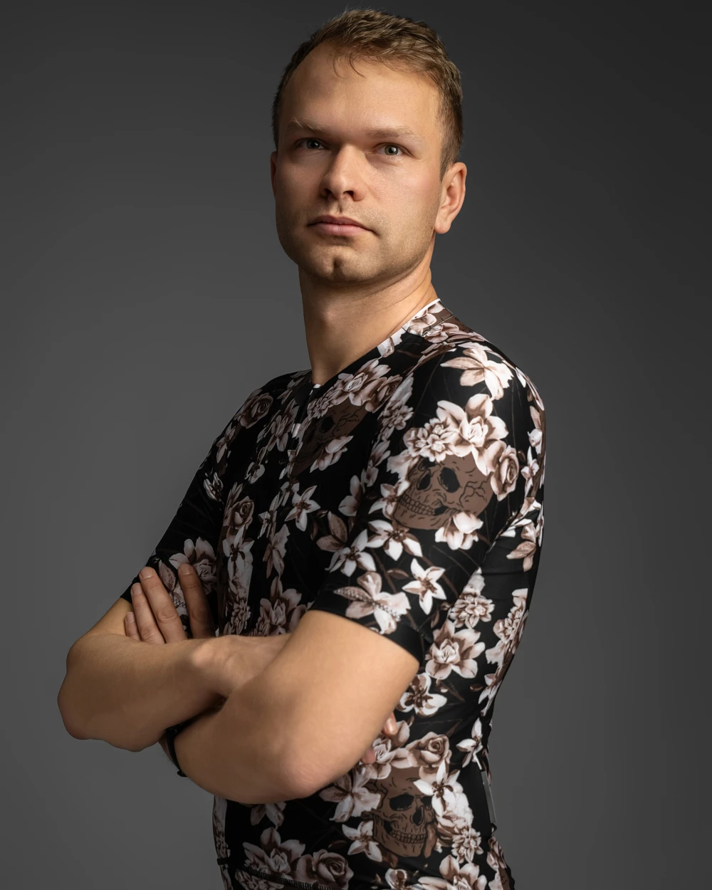 Męska koszulka kolarska Flower Skulls