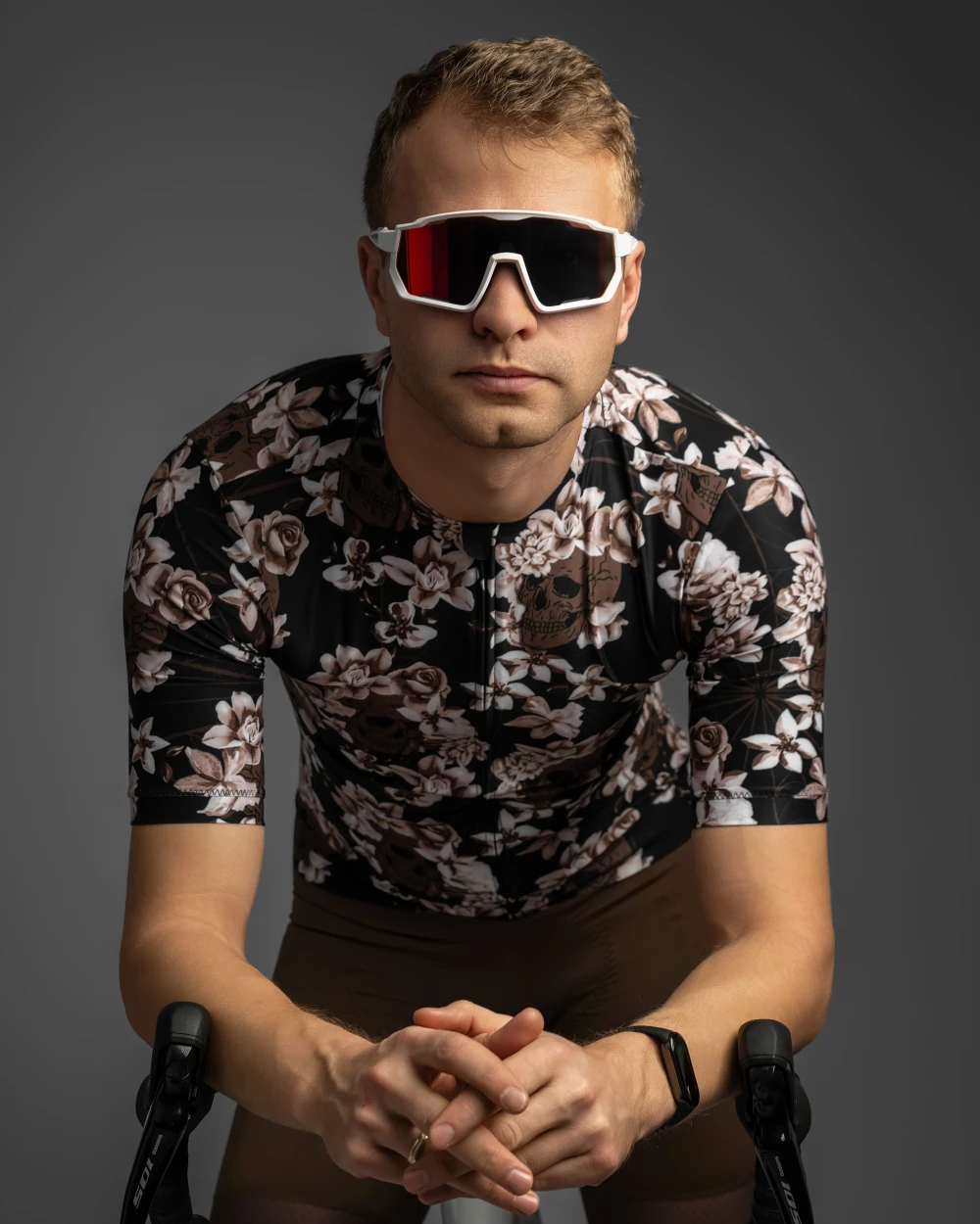 Męska koszulka kolarska Flower Skulls
