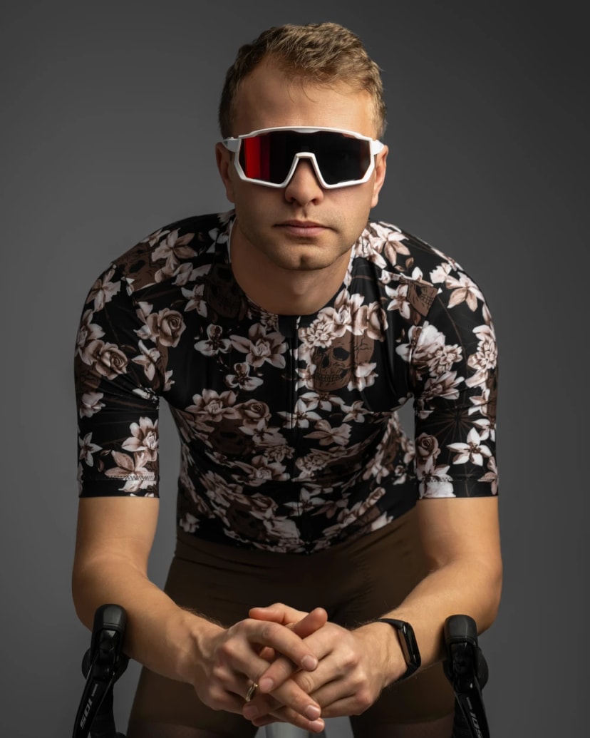 Męska koszulka kolarska Flower Skulls 2