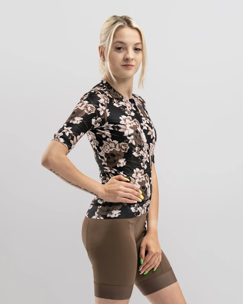 Damska koszulka kolarska Flower Skulls