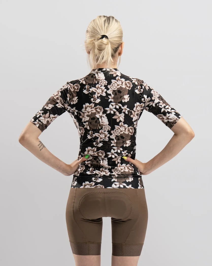 Damska koszulka kolarska Flower Skulls