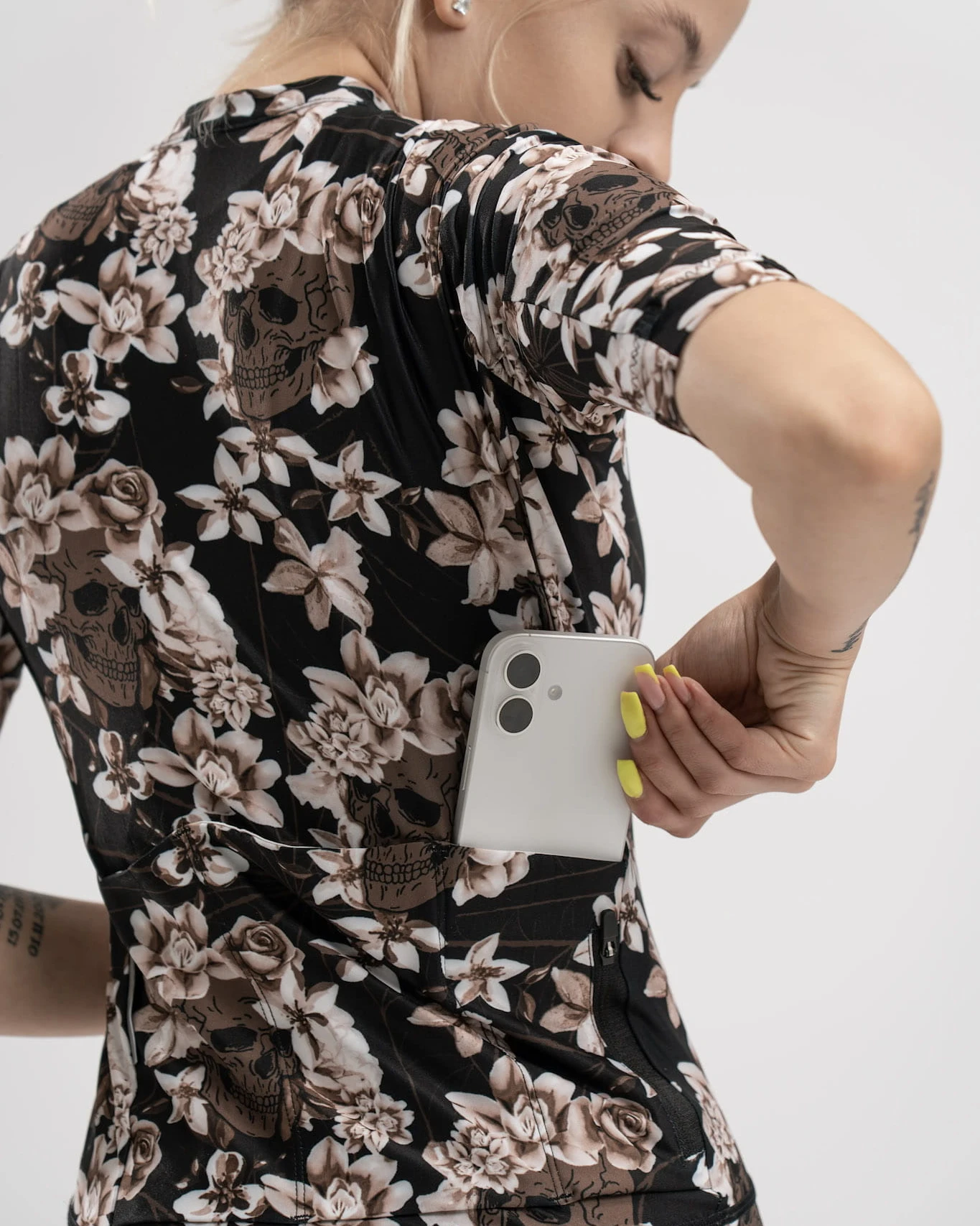 Damska koszulka kolarska Flower Skulls